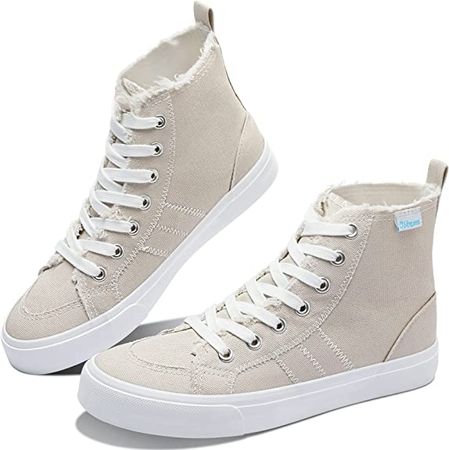 Amazon.com | Obtaom Womens High Top Linen Shoes Play Mid Fashion Sneaker Casual Lace up Canvas Shoes | Fashion Sneakers