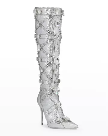 Dolce&Gabbana Metallic Crystal Stiletto Knee Boots | Neiman Marcus