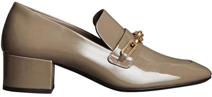 Link Detail Patent Leather Block-heel Loafers