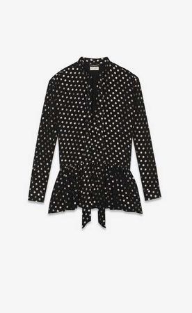 Saint Laurent Lavallière Blouse In Burgundy Snowflake Velvet With a Dotted Swiss Effect. | YSL.com