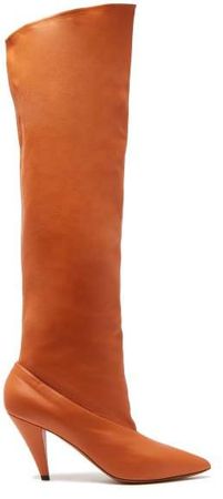 Slouchy Knee High Leather Boots - Womens - Light Tan