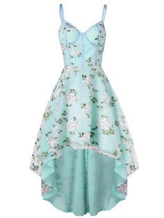 Teal High Low Hem Dress with Flowers and Busiter