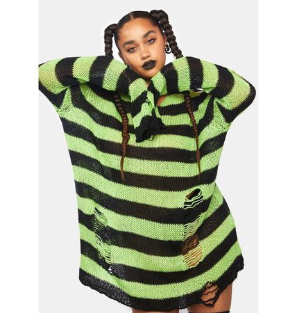 Dolls Kill Halloween Oversized Striped Sweater - Green/Black | Dolls Kill