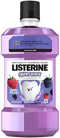 Amazon.com: Listerine Smart Rinse Kids Alcohol-Free Anticavity Sodium Fluoride Mouthwash, ADA Accepted Oral Rinse for Dental Cavity Protection, Berry Splash Flavor for Children's Oral Care, 500 mL : Health & Household