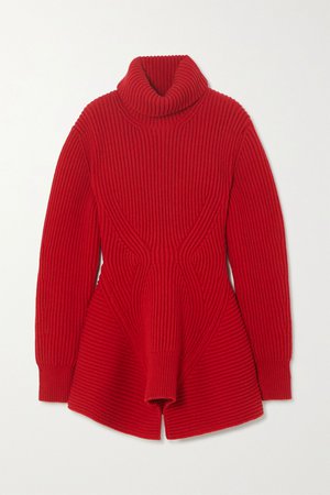 Red Ribbed wool and cashmere-blend turtleneck sweater | Alexander McQueen | NET-A-PORTER