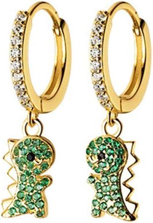Amazon.com: Cute Dinosaur Dangle Hoop Earrings S925 Sterling Silver Green Cubic Zirconia Crystal Lovely Animal Dangling Charm Drop Huggie Hoops Studs Earring Dainty Jewelry Gifts for Women Girls 18K Gold Plated (Yellow Gold): Clothing, Shoes & Jewelry