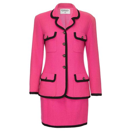 Chanel 1980s or early 1990s Fuschia Pink Wool Skirt Jacket Suit For Sale at 1stdibs