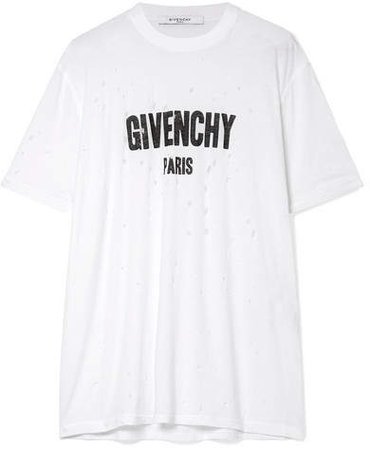 Oversized Distressed Printed Cotton-jersey T-shirt - White