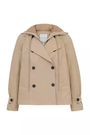 Khaki cotton blend hooded short trench coat