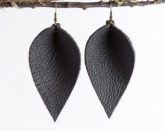Leather Leaf Earrings Genuine Leather Earrings