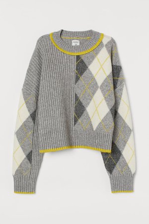 Jacquard-knit Sweater - Gray melange/argyle - Ladies | H&M US