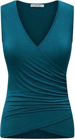 GUBERRY Womens Sleeveless Deep V Neck Unique Cross Wrap Sexy Tank Top Blouse at Amazon Women’s Clothing store