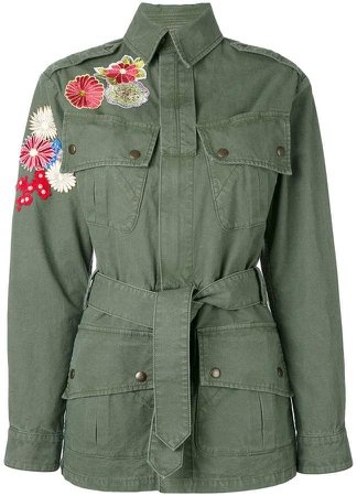 flower embroidered military parka jacket