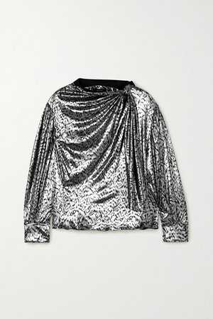 Silver Lavaliere tie-detailed lamé blouse | Isabel Marant | NET-A-PORTER