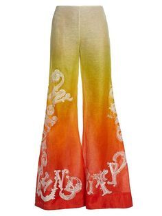 white cream yellow orange red sunset gradient ombre flared pants