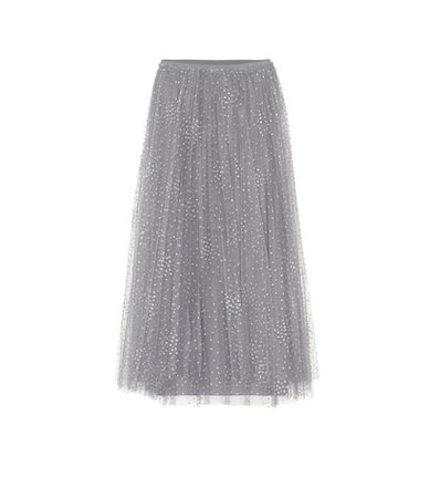 Embellished tulle midi skirt