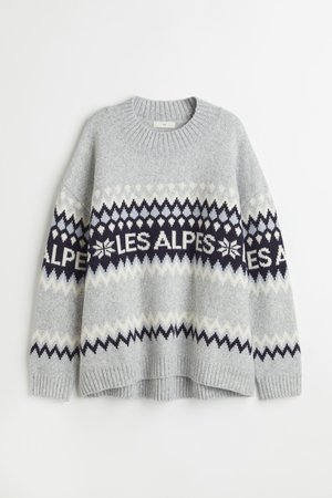 Jacquard-knit Sweater - Light gray melange/Les Alpes - Ladies | H&M CA