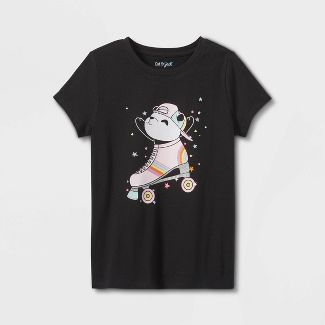 Girls' 'skating Panda' Short Sleeve Graphic T-shirt - Cat & Jack™ Black : Target