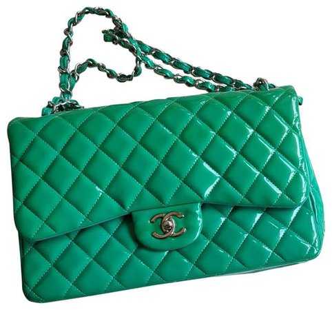 *clipped by @luci-her* Chanel Double Flap Classic Green Patent Leather Cross Body Bag - Tradesy
