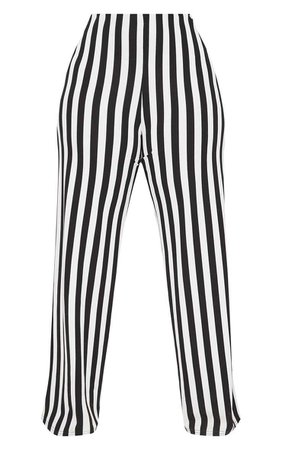 Plus Black High Waisted Crepe Stripe Wide Leg Trouser | PrettyLittleThing USA