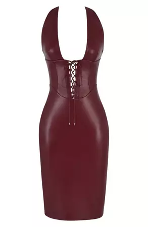 HOUSE OF CB Jaquetta Lace-up Faux Leather Halter Dress | Nordstrom