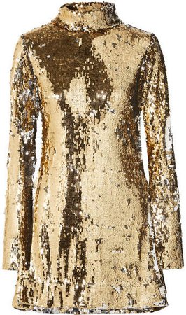 Halpern - Sequined Tulle Turtleneck Mini Dress - Gold