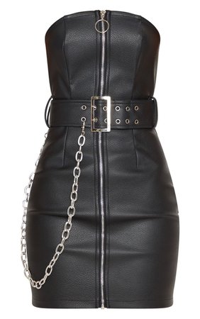 BLACK FAUX LEATHER CHAIN BELTED BANDEAU BODYCON DRESS.jpg (740×1180)