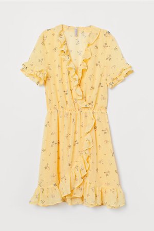 Knee-length Wrap Dress - Light yellow/floral - Ladies | H&M US