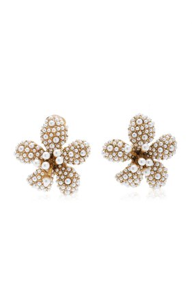 14k Gold-Plated And Pearl Crystal Flora Magnifica Stud Earrings By Oscar De La Renta | Moda Operandi