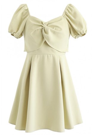Knot Front Sweetheart Neck Pleated Dress in Light Yellow - NEW ARRIVALS - Retro, Indie and Unique Fashion