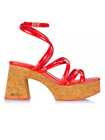 Shop Jimmy Choo Cecelia 95MM Leather & Cork Wedge Sandals | Saks Fifth Avenue