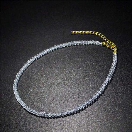 New Arrival Choker Necklace With 4mm White And Pink Crystal Stones, Thin Chain With Sparkling Locking Clavicle Chain, Fashionable Women's Crystal Necklaces | SHEIN