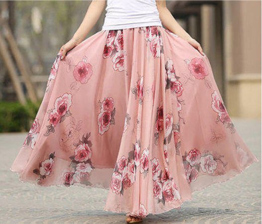 pink flower flowy skirt