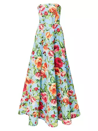 Shop Carolina Herrera Floral Strapless A-Line Gown | Saks Fifth Avenue