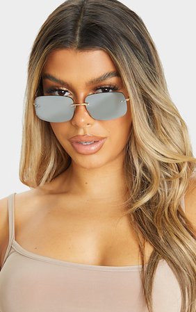Black Rimless Square Frame Sunglasses | PrettyLittleThing