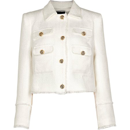 White collared boucle jacket | River Island