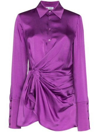 purple The Attico gathered satin shirt dress - Farfetch