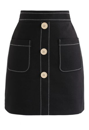 Golden Button Decorated Mini Bud Skirt in Black - Retro, Indie and Unique Fashion