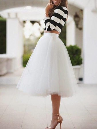 Womens White Puffy Tulle Skirt High Waisted Wedding Party Cute Tutu Skirt - Skirts - Bottoms
