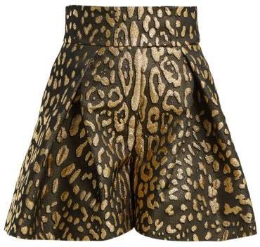Leopard Print High Rise Lame Shorts - Womens - Leopard