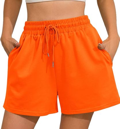 Women's Sweat Shorts Athletic Casual Lounge Summer Comfy High Waisted Shorts Gym Running Shorts with Pockets Orange at Amazon Women’s Clothing store