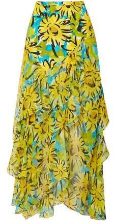 Ruffled Floral-print Silk-chiffon Midi Skirt