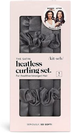 Kitsch Satin Heatless Curling Set - Hair Rollers for Heatless Curls | Heatless Hair Curlers & Hot Rollers | Hair Curlers To Sleep In | Heatless Curling Rod Headband | Heatless Curler (Charcoal)