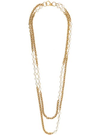 Chanel Pre-Owned pearl-embellished chain necklace gold FRT2001 - Farfetch