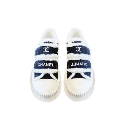 Chanel Fur Strap Black & White Sneakers
