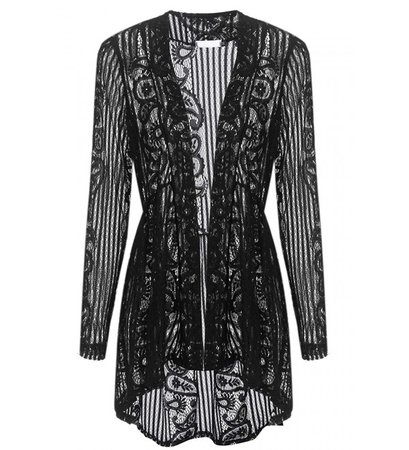 Women's Long Sleeve Sheer Lace Crochet Open Front Cardigan Tops M-XXL - Black2 - CJ186C5EOKO