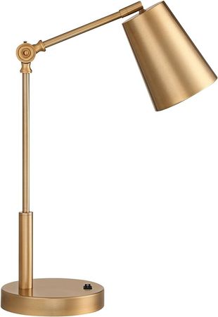 360 Lighting Sully Mid Century Modern Industrial Desk Table Lamp with USB and AC Power Outlet 23.5" High Antique Brass for Living Room Bedroom House Bedside Nightstand Home Office Reading - Amazon.com