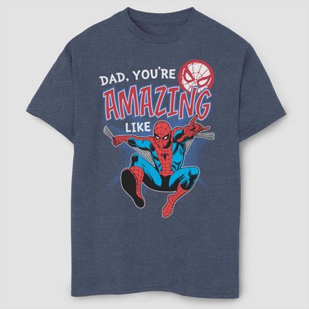 Boys' Marvel Spider-Man Amazing Like Dad Short Sleeve T-Shirt - Navy Heather : Target