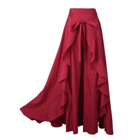 Red EFINNY Wrap Skirts Women Casual Fashion Navy Chiffon Tie-Waist Ruffle – moflily