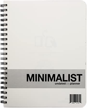 Action Publishing UNDATED Minimalist Day Planner® (8.5" X 11"), Wire Bound, Crisp White Archival Quality Paper : Office Products